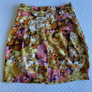 Guess Marciano Mini Floral Watercolor Pink Multicolor Slit Skirt 4 y2k Stretch